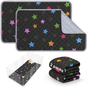 Bienbee Guinea Pig Bedding, 2 Pack 29" x 16" Reusable Guinea Pig Cage Liner Waterproof and Absorbent Small Animal Bedding Washable Guinea Pig Pee Pads for Small Pet Hamster Rabbit Squirrel, Black