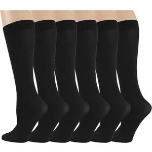 Different Touch 6 Pairs Pack Women Stretchy Spandex Trouser Socks Opaque Knee High (Size 9-11, Black)