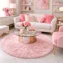 Amdrebio Light Pink Round Circle Rug 4Ft for Girls Bedroom, Fluffy Cute Area Rugs for Kids Room Decor Aesthetic, Kawaii Shag Fuzzy Fur Carpet for Nursery, Preppy Dorm, Classroom, Playroom, Teen, Baby