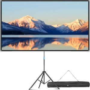 Projector Screen with Stand, 80 Inch Portable Projector Screen Outdoor Indoor, 1.2 Gain Fiberglass Projection Screen, 16:9 Outdoor Movie PVC Screen with Carrying Bag for Movie Night (White Screen)