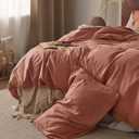 Bedsure Linen Duvet Cover King - Linen Cotton Blend Duvet Cover, PureWoven Cooling & Breathable Bedding Set for Hot Sleepers, Moisture Wicking & Durable Cover Set 3 Piece (Burnt Orange)