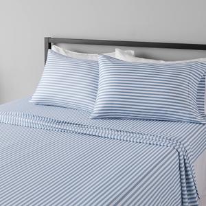 Amazon Basics Lightweight Super Soft Easy Care Microfiber 4 Piece Bed Sheet Set With 14-inch Deep Pockets - Queen, Dusty Blue Pinstripe,Printed