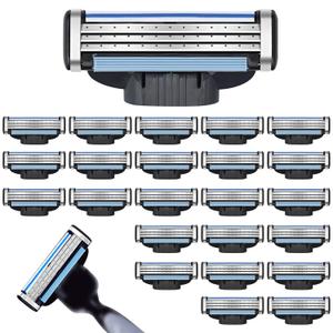 Razor Blades Refills for Men - 24PCS Precision Shaving Blades with Dual Lubrication, Extra Close Shave, Compatible with Mach3 Razors, Smooth & Comfortable Men's Shaving Cartridges