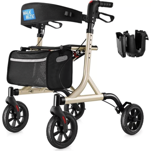 Rollator Walker for Seniors with Cup Holder, Upgraded Thumb Press Button for Height Adjustment, 4 x 8 Wheels Walker with Seat Padded Backrest Folding Lightweight Walking Aid, Beige