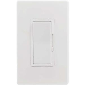 Sunlite LED Wall Rocker Style, Slide Bar Triac Dimmer Switch, Screwless Wall Plates Included, Single Pole or 3-Way Switching, 120 Volts, 200W Max for LED, 600W Max for Incandescent, White, 1 Pack