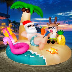 zukakii 57FT Christmas Inflatables Decorations Outdoor Santa Lying on the Beach, Christmas Blow Up Yard Decoration Blowups Built-in LED Lights for Xmas Holiday Beach Vacation Party New Year