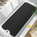 HITSLAM Non Slip Bathtub Mat 40 x 16 Inch, Extra Long Bath Mat for Tub, Soft PVC Loofah Shower Floor Mat with Drain, Quick Drying Bathroom Tub Mat for Wet Area, Without Suction Cup, Black