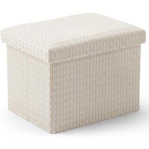 Thyle Storage Ottoman Cube, Small Foldable Footrest Stool for Under Desk Use, Sturdy Corduroy Ottoman with Storage for Snacks, Toys, Living Room, Bedroom, Dorm or Home Office, 16x12x12 Inch(Beige)