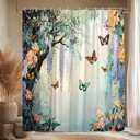 Floral Butterfly Shower Curtain Rustic Purple Weeping Wisteria Blossom Watercolor Flower Green Leaves Spring Garden Nature Scenery Bathroom Decor Polyester Curtains with Hooks,70Wx70L