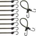 18 Inch Bungee Cords with Hooks, 10 Pack 9mm Elastic Cord Superior Material Multi-Purpose Bungee Cords Heavy Duty Outdoor for Tent,Luggage Rack,Various Cargoes, Weatherproof & UV,Olive