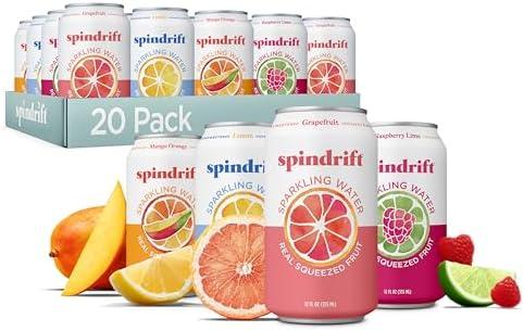 Spindrift Sparkling Water, 4 Flavor Variety Pack, Made with Real Squeezed Fruit, 12 Fl Oz (Pack of 20) Best Before 12/06/25