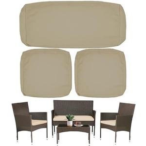 Sqodok 3 Pack Outdoor Cushion Covers Replacement, Waterproof Patio Seat Cushion Cover Fit for 4-Seater Wicker Rattan Conversation Set Loveseat Chair Couch Furniture, Cover Only, 38x19x2,19x19x2, Tan
