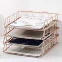 Jolitac Rose Gold 4-Tier Stackable Paper Tray Desk Organizer, Workspace Decorative Stacking Rack Supplies Holder, Metal Letter Trays for File Documents in Home & Office (Gold)