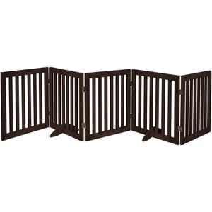 unipaws 24”H Free Standing Pet Gate for Dogs and Cats, Wooden Dog Gates for Doorway, Stairs, Dog Room Divider, Step Over Foldable Pet Fence for The House, Expandable Barrier, Indoor Use, Espresso