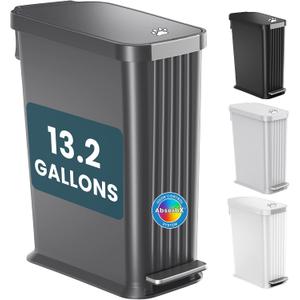 iTouchless 13.2 Gallon / 50 Liter Dog Poop Trash Can with Lid & AbsorbX Odor Filter, Indoor & Outdoor Rust-Proof Pet Waste Bin, Soft-Close Step Pedal, Large Capacity Recycle Bin, Matte Gray