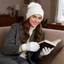 baotongle 2 Set Winter Knitted Cuff Beanies Gloves Set Acrylic Warm Skull Cap Cuff Hat Classic Gloves for Men Women