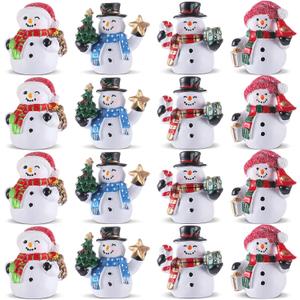 Honoson 12 Pcs Christmas Cute Snowman Figurines Winter Miniature Glittered Figurines Resin Micro Landscapes Winter Snow Decoration for Christmas Birthday Home Decorations Gift (Colorful Snowman)