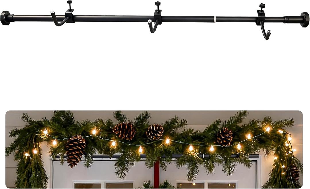 Garland Hanger Front Door, Front Over Double Door Frame Doorway Garland Hanger Holder Adjustable Hangers Hooks Black Wreath Adjustable (32" to 50")