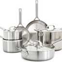 GreenPan x Bobby Flay 10 Piece Stainless Steel Cookware Set, Tri-Ply Multiclad Pots & Pans, Professional Grade, Oven & Broiler Safe to 600°F, Dishwasher Safe, Durable, Induction Compatible, Silver