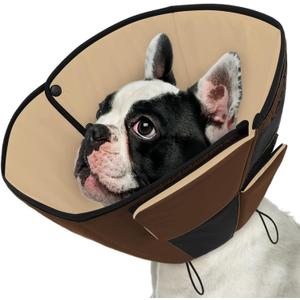 Queenmore Dog Cones for Medium Dogs, Soft Dog Cone Collar After Surgery, Pet Cone for Dogs Wound Care, Spay, Neuter, Breathable Pet Surgery Collars & Cones, Brown M