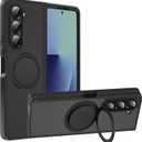 HikerClub for Galaxy Z Fold 7 (2025) Magnetic Stand Case, 360 Rotatable Ring Holder, Slim Fit Anti-Scratch Translucent Frosted Black Shockproof Cover