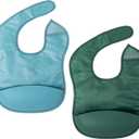 Tiny Twinkle Silicone Pocket Bibs - Waterproof Bibs Babies, Food Catching, Mess-Proof Bibs for 6-24 Months Old Baby Boy and Girl, Toddlers, 2-Pack (Slate, Olive)