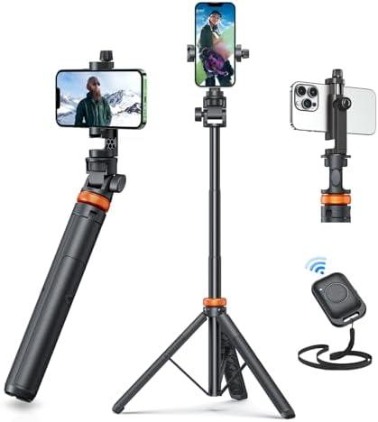 EUCOS 62" Phone Tripod, Tripod for iPhone & Selfie Stick with Remote, Extendable Cell Phone Stand & Ultimate Phone Holder, Solidest Phone Stand Compatible with iPhone/Android Missing Remote