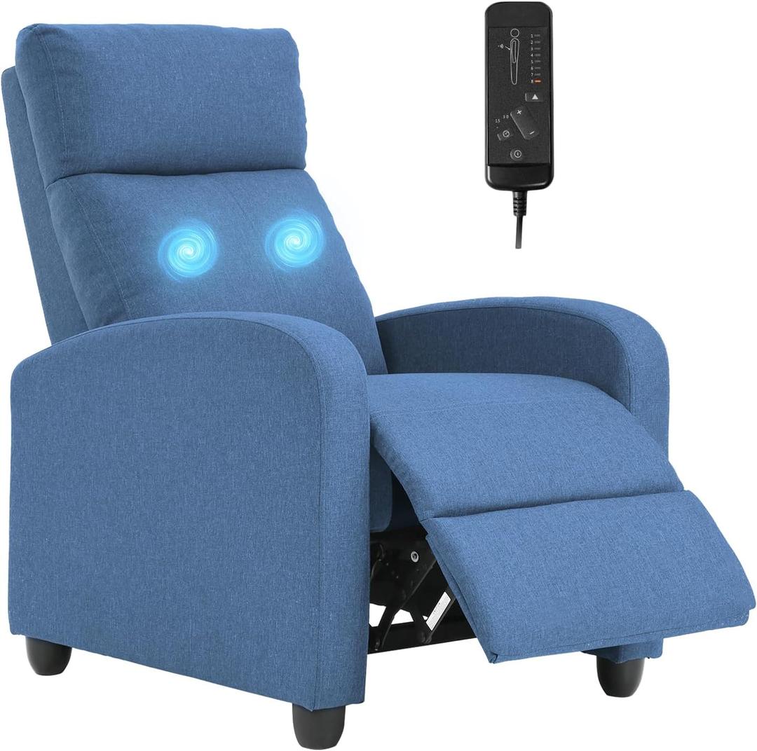 FDW Recliner Chair Massage Chair Reading Chair Reclining Sofa Home Theater Seating with Lumbar Support Massage and Padded Backrest for Living Room and Bedroom (Textile, Blue)