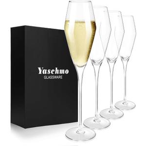 Champagne Flutes Glasses Set of 4, 8.4 oz Hand Blown Crystal Wedding Flutes, Elegant Tulip Glasses - Ideal Gift for Wedding, Anniversary, Christmas Day (4 Count (Pack of 1))