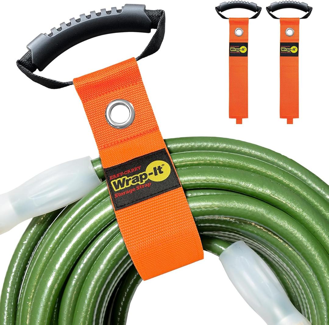 Easy-Carry Wrap-It Storage Straps - 28 (2-Pack) Blaze Orange with Grommet - Heavy Duty Wrap It Storage Straps and Extension Cord Wrap for Water Hose Storage