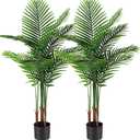 Jexine 2 Pack Artificial Palm Trees 4Ft, Fake Plants Fake Trees Artificial Areca Palm Plants for Outdoor Indoor Faux Palm Tree in Pot for Pool Home Decor Office Housewarming Gift Modern Decoration