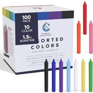 Candle Charisma 100 Multi-Colored Spell Candles - 4" Unscented Paraffin Chime Candles, Smokeless & Dripless, Colored Candles, Long Burn Time 0.43" Thick Taper Candles for Rituals, Witchcraft & Parties