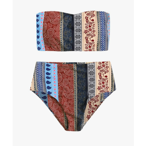 Women's Boho Two Piece High Waist Bathing Suit Bandeau Swimsuit M