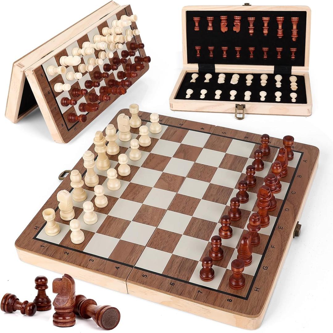 Wooden Chess Set,11.5 inch Magnetic Chess Board Folding Design with Storage Travel Chess Game for Kids, Adults and Family Game Night