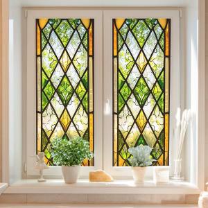 Window Privacy Film, Stained Glass Rainbow Decorative Window Cling for Glass Door, Static Cling Non Adhesive Privacy Covering, Sun Blocking UV Film for Home Office (Geometric Glass Floral)