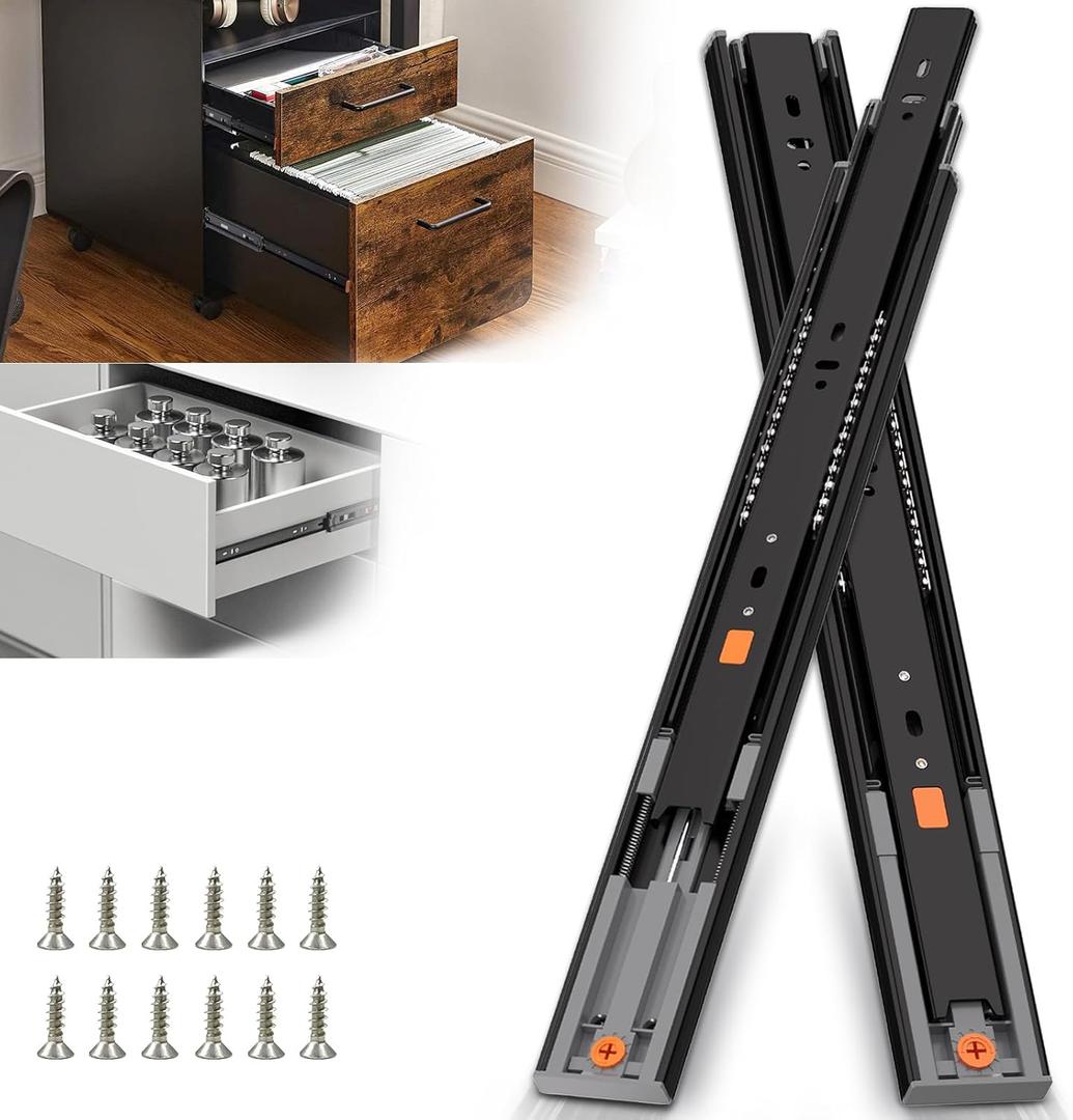 SLIDEWAY 6 Pair Adjustable Soft Close Drawer Slides, 1 Pair 14 16 18 20 22 Inch Side Mount Ball Bearing Metal Dresser Runners Cabinet Kitchen Glides, (100 LB Load Capacity, Black)