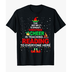 Reading Teacher Christmas Shirt - Elf Christmas Cheer T-Shirt for Men Women Grey M