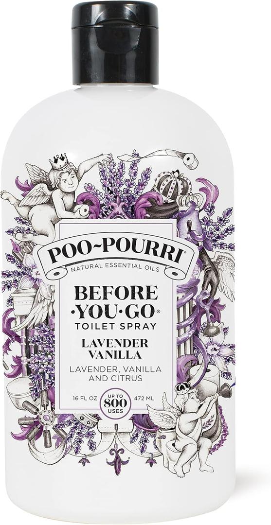Poo-Pourri Before-You-Go Toilet Spray Refill, Lavender Vanilla,16 Fl Oz, Up to 800 Uses, Bathroom Odor Deodorizer with Essential Oils for Home or Work, Lavender, Vanilla and Citrus Scent