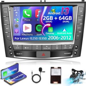 for 2006-2012 Lexus IS250 IS350 Android Radio - [2+64G] 9 inch HD Touchscreen Car Radio - Wireless Carplay and Android Auto, HiFi, GPS, WiFi, Mirror Link, SWC + Canbus + AHD Backup Camera