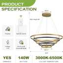 Benkut 5 Rings LED Chandelier Black Gold Dimmable Circular Pendant Light, 5 Rings 31 inches