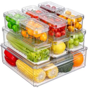 10Pack Fridge Organizer Stackable Refrigerator Storage Bins with Lids BPA-Free Clear Fruit Storage Containers for Vegetables, Food & Drinks