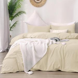 ATsense Duvet Cover King Size, 100% Washed Cotton, Linen Feel, Cream White Comforter Cover, 3 Pieces Bedding Set, Soft and Breathable, Premium Luxury Hotel Style, Farmhouse Style