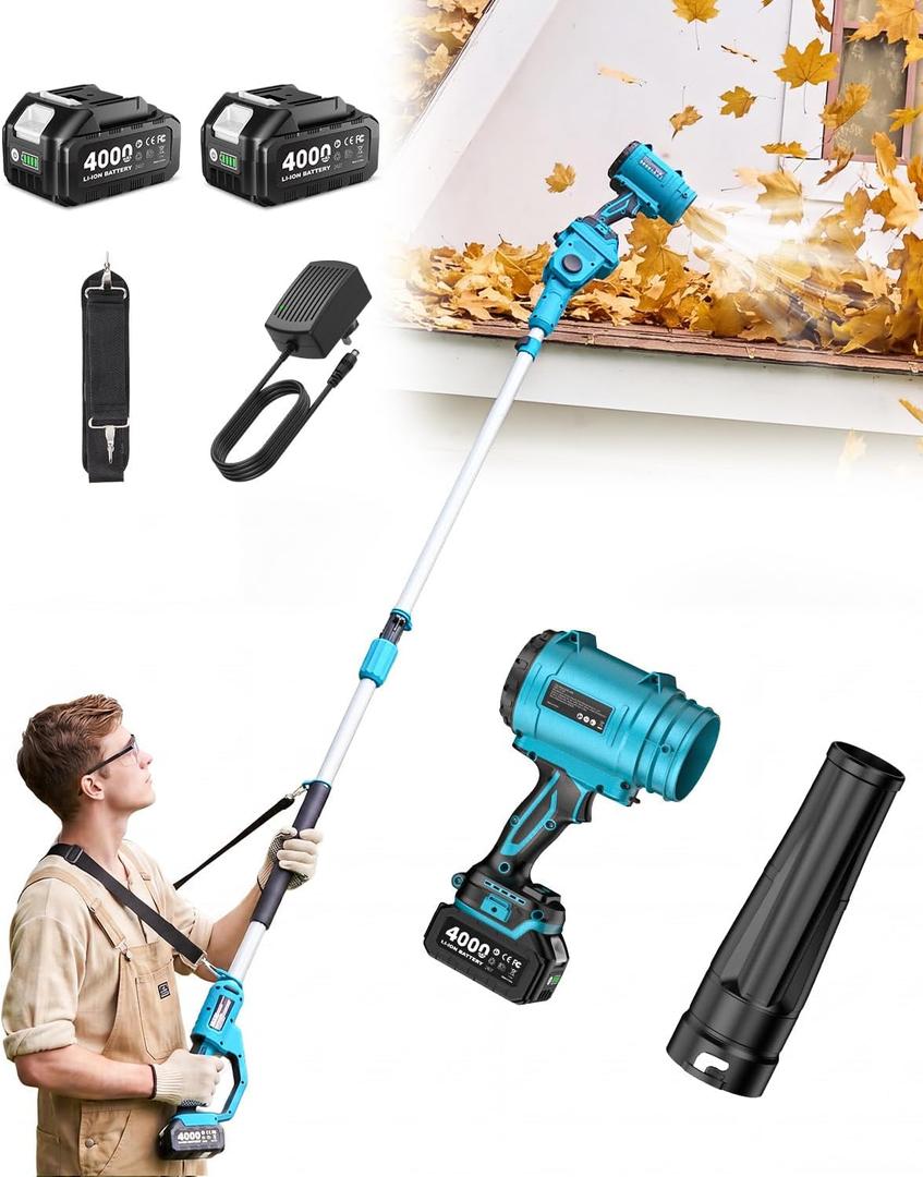 Gutter Cleaning Tools Cordless Leaf Blower for Roof Gutters, 700CFM/200MPH | 3-Speed, 2x 4.0Ah Batteries, 8.9ft Telescopic Pole & 180 Swivel, Clean Gutters from Ground Safely, for Lawn, Patio, Snow