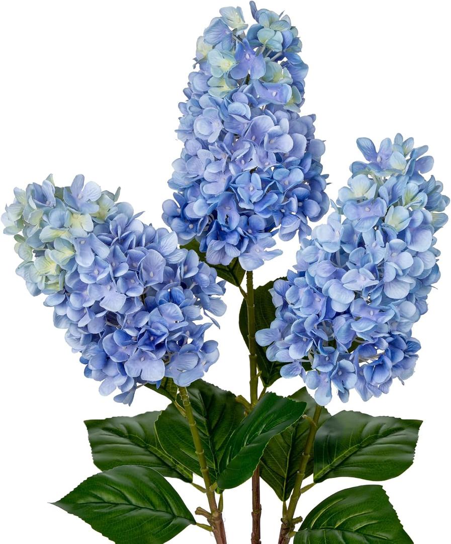 3PCS Fake Flowers Hydrangea Artificial Flowers 28" Long Stem Light Blue Faux Flowers for Vase, Real Touch Silk Flowers Décor for Floral Arrangement Home Farmhouse Office Hotel Decoration
