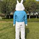 To.beone Easter Bunny Mascot Costume with Blue Jacket, Striped Bow Tie, Adult Size Full Body Rabbit Character Suit for Holiday Events and Parties (White, S)
