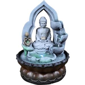 Indoor Sitting Buddha Tabletop Fountains - Small Zen Meditation Water Feature Desktop Fountain Waterfall for Home Office Living Room or Bedroom Indoor Spaces Dcor,Grey,Buddha B (Gray)