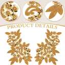 MAYJOYDIY 1 Pair Gold Sequin Flower Lace Appliques, 3D Flower Beaded Embroidery Sew On Patches for Sewing, Wedding Dress Embellishment, Gown Decor, Clothing DIY