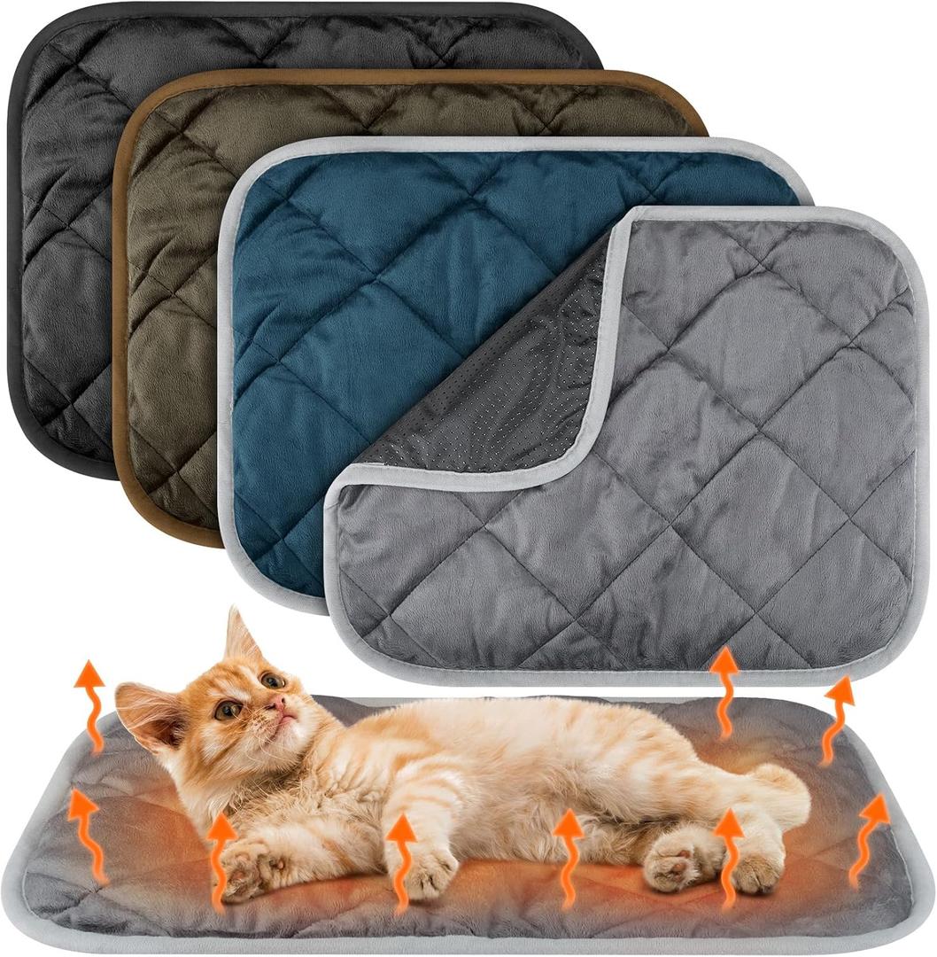 Clysee 4 Pack Self Heating Cat Pad Self Warming Dog Mat Reflects Body Heat Extra Warm Thermal Pet Pad Washable Dog Cat Bed Crate Bed Mat Blanket(Mixing Colors,16 x 20 Inch)
