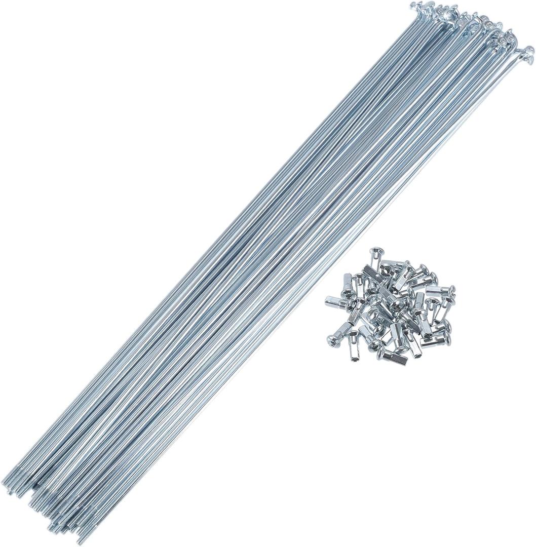 1 Set Bicycle Spokes 12G 290mm Length Bike Wheel Spokes Universal Carbon Steel Galvanized Silver Tone Nipple