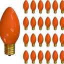 C9 Orange Christmas Light Bulb, 25 Pack Incandescent Christmas Light Bulbs for C9 Outdoor String Lights, Christmas Tree Decor, Outdoor/Indoor Use, C9/E17 Candelabra Base, 7 Watt